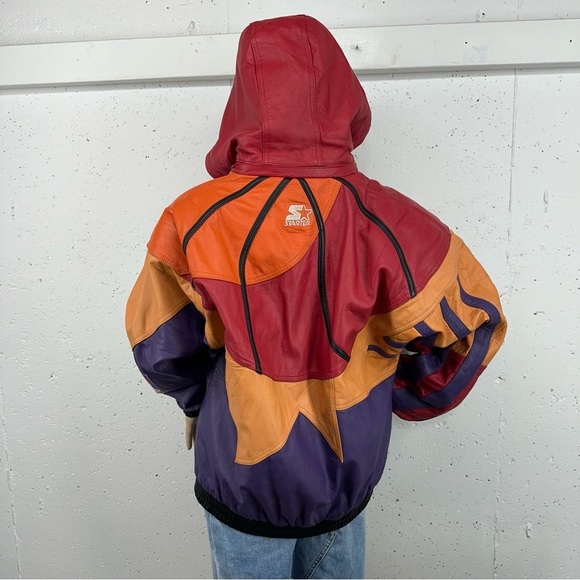 Vintage Starter Men’s size Medium Phoenix Suns Leather Hooded Jacket - Picture 5 of 17